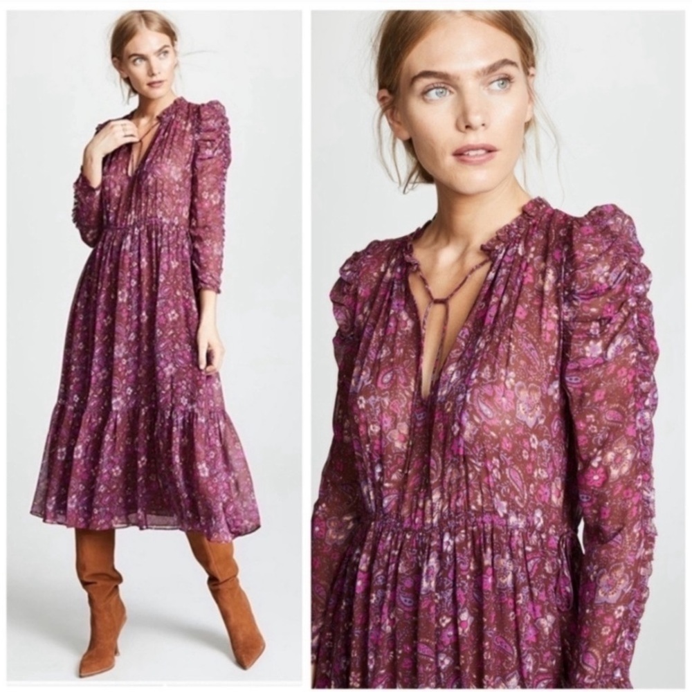 ULLA JOHNSON Izar SILK Floral Midi Dress Sz 8